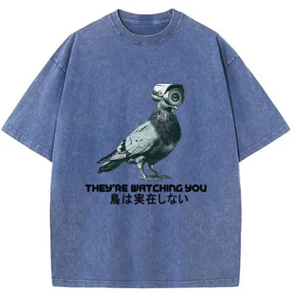 Tokyo-Tiger Birds Aren't Real Funny Washed T-Shirt