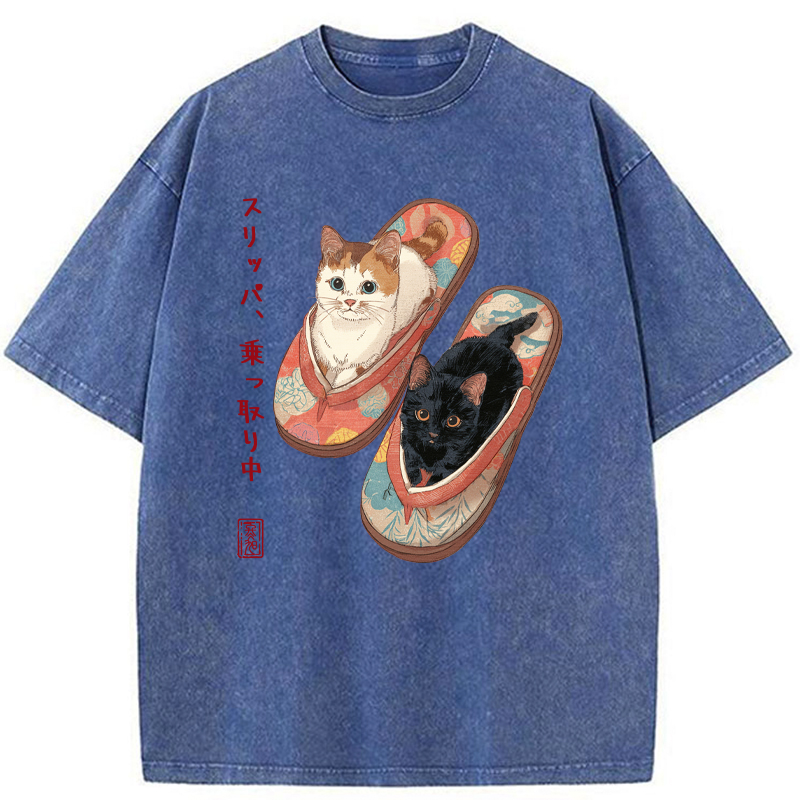 Tokyo-Tiger Slipper Kitties Washed T-Shirt