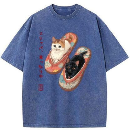 Tokyo-Tiger Slipper Kitties Washed T-Shirt