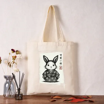 Tokyo-Tiger Woodcut Bunny Tote Bag