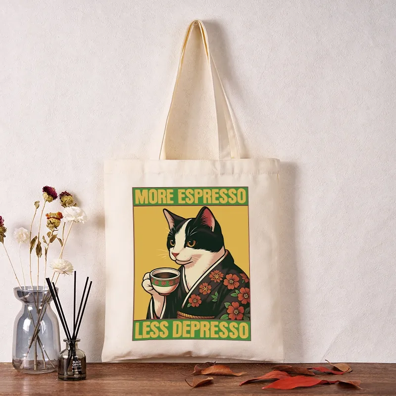 Tokyo-Tiger Tuxedo Cat Drinking Coffee Tote Bag
