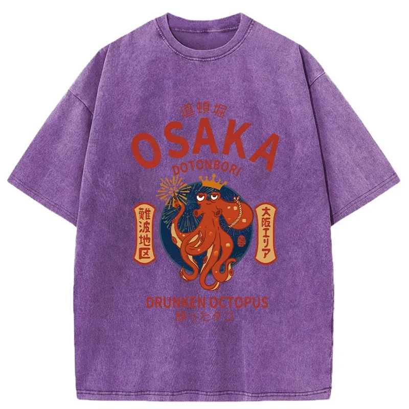 Tokyo-Tiger Osaka Octopus Funny Washed T-Shirt