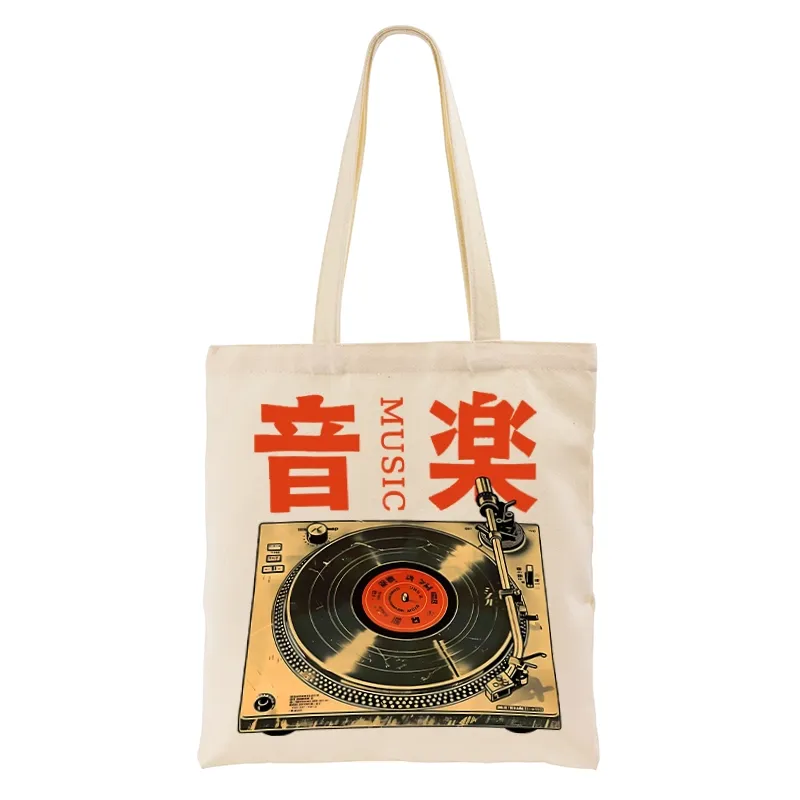 Tokyo-Tiger Retro Music Record Player Tote Bag