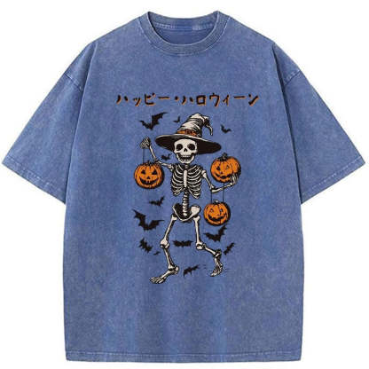 Tokyo-Tiger Skeleton Spooky Season Halloween Washed T-Shirt
