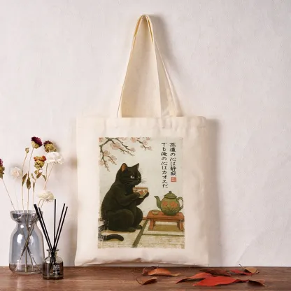 Tokyo-Tiger Tea Time With A Black Cat Tote Bag