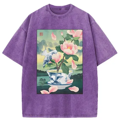 Tokyo-Tiger Fragrance Of Tea Is Like That Of Flowers Washed T-Shirt