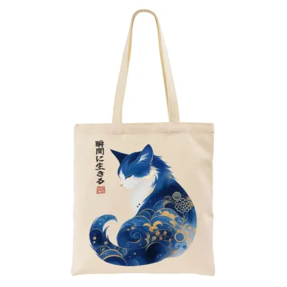 Tokyo-Tiger Retro Zen Cat: Living the Present Tote Bag