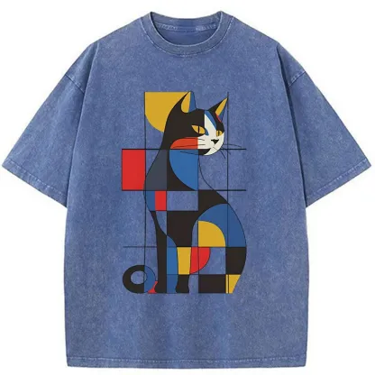 Tokyo-Tiger Mondrian Cat Washed T-Shirt