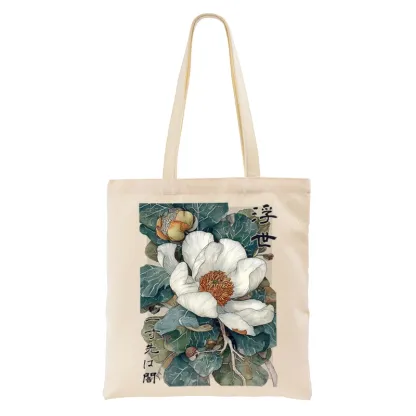 Tokyo-Tiger Ukiyoe Magnolia Flower Poster Tote Bag