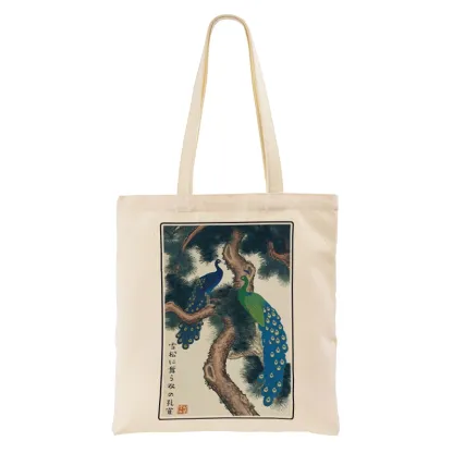 Tokyo-Tiger Peacocks in Snowy Pines Tote Bag