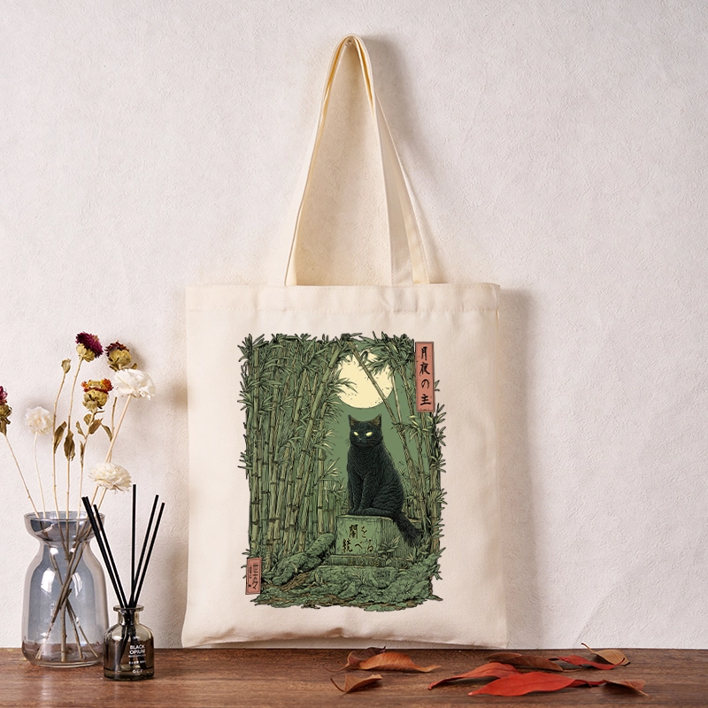 Tokyo-Tiger Black Cat In The Bamboo Forest Tote Bag