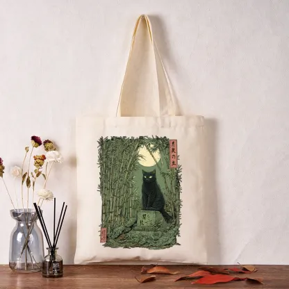 Tokyo-Tiger Black Cat In The Bamboo Forest Tote Bag
