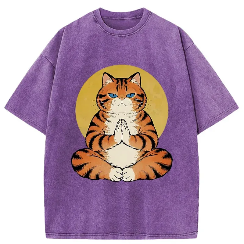 Tokyo-Tiger Meditating Orange Cat Washed T-Shirt