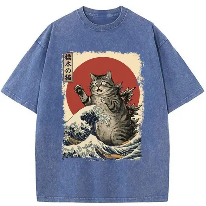 Tokyo-Tiger Catzilla Is Causing Destruction Washed T-Shirt