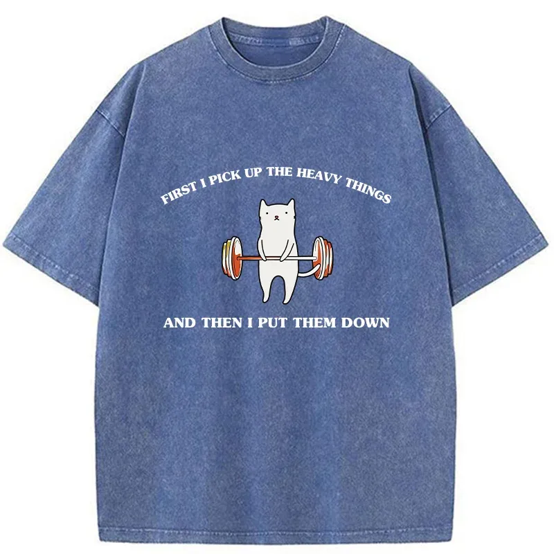 Tokyo-Tiger Weight Lifting Cat Washed T-Shirt