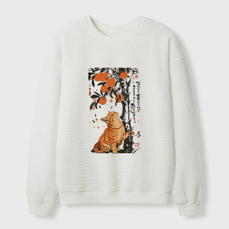Tokyo-Tiger Orange Cat Wants To Eat Oranges Waffle Sweatshirt