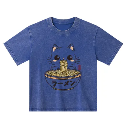 Tokyo-Tiger Purramen Time Kids Washed T-Shirt