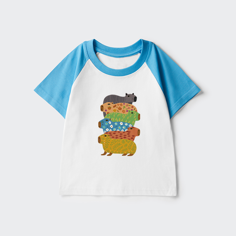 Tokyo-Tiger Colorful Capybaras Kids Raglan T-shirt