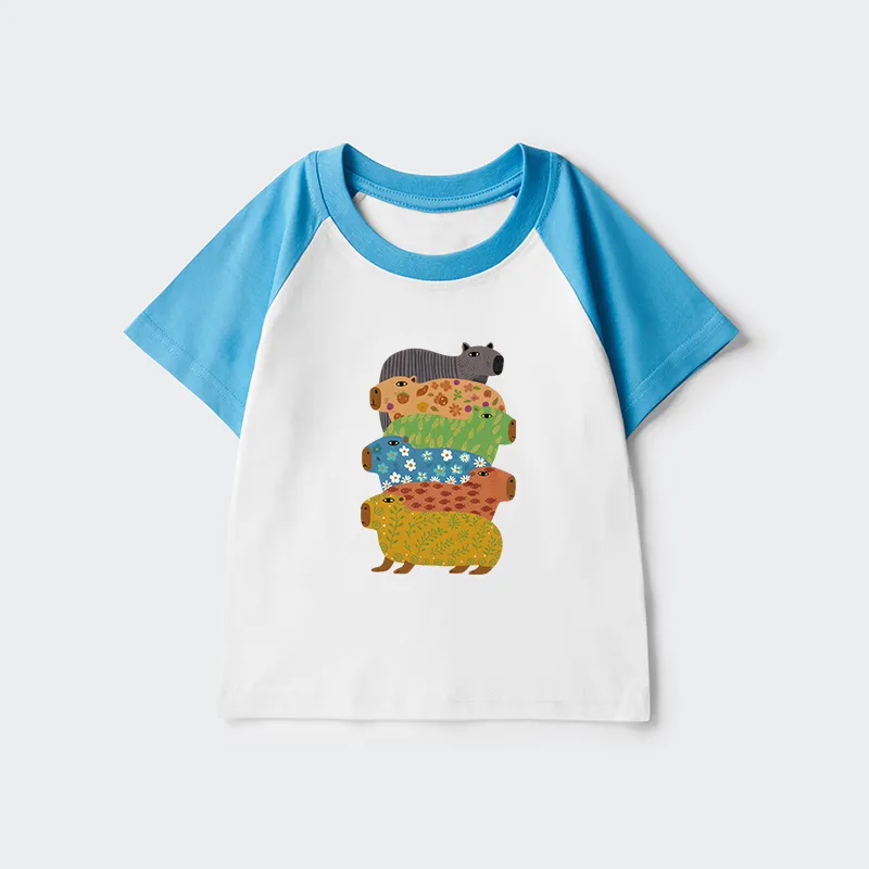 Tokyo-Tiger Colorful Capybaras Kids Raglan T-shirt