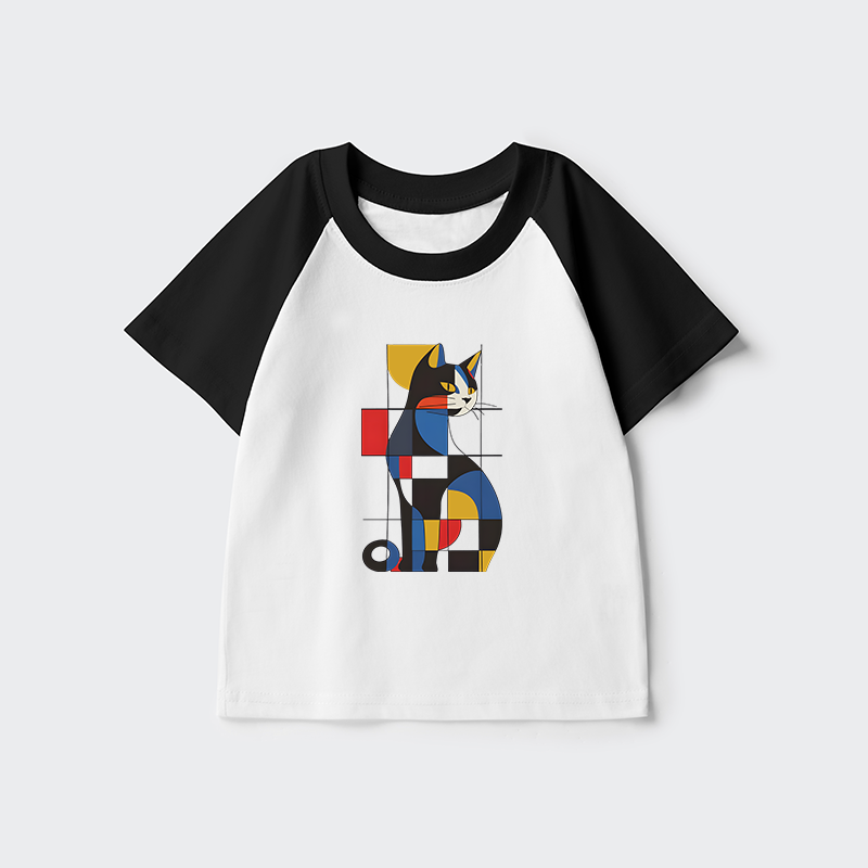 Tokyo-Tiger Mondrian Cat Kids Raglan T-shirt
