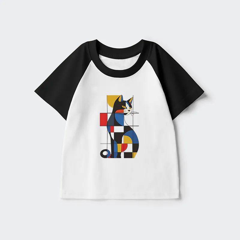 Tokyo-Tiger Mondrian Cat Kids Raglan T-shirt