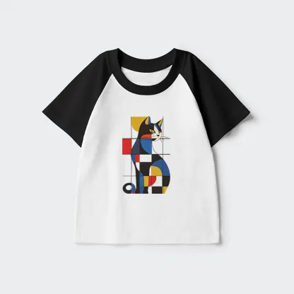 Tokyo-Tiger Mondrian Cat Kids Raglan T-shirt