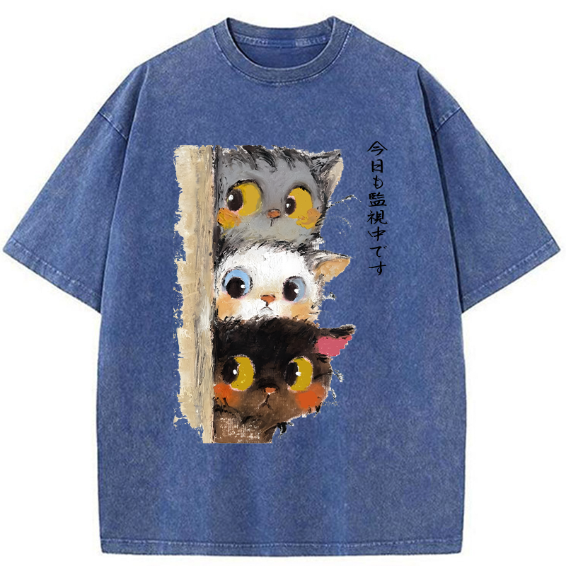 Tokyo-Tiger Three Cats Secretly Monitor Their Owner Washed T-Shirt