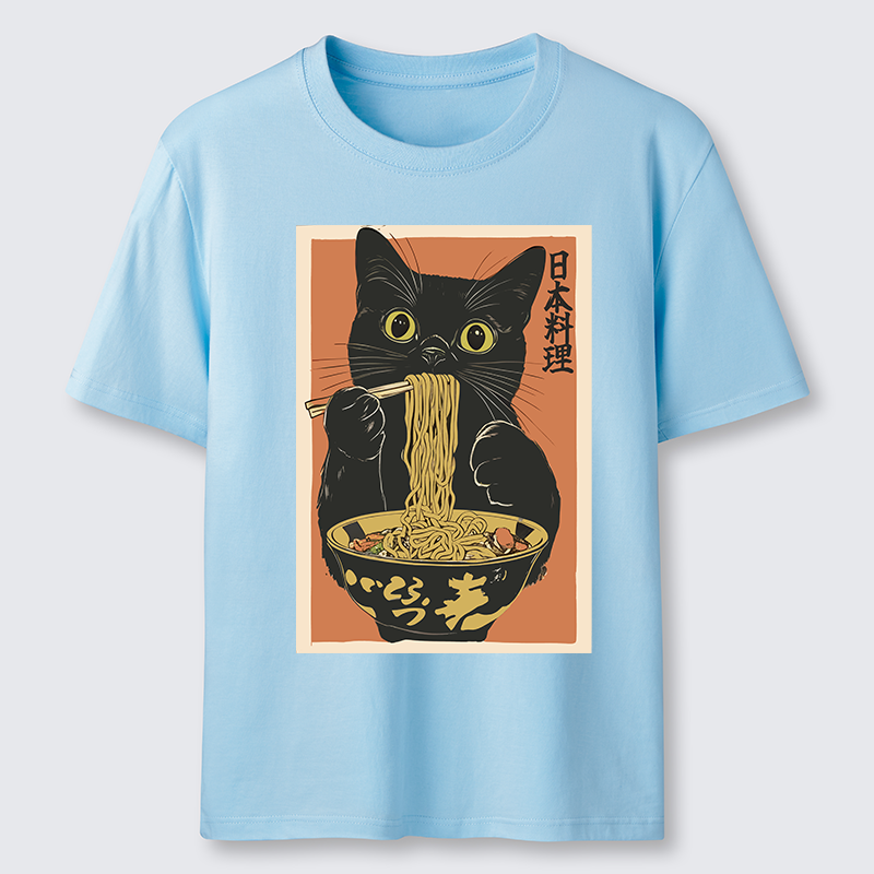 Tokyo-Tiger Black Cat Eats Japan Ramen Classic T-Shirt