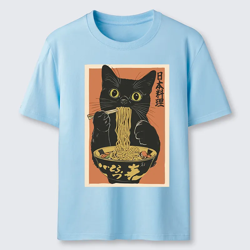 Tokyo-Tiger Black Cat Eats Japan Ramen Classic T-Shirt