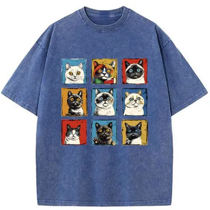 Tokyo-Tiger Pop Art Cat Washed T-Shirt