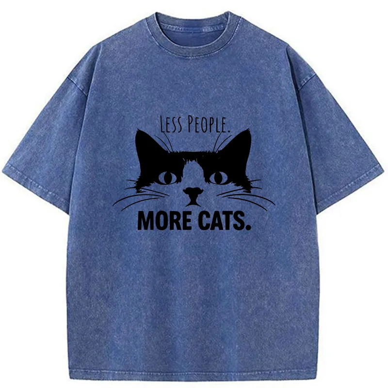 Tokyo-Tiger Less People More Cats Funny Washed T-Shirt