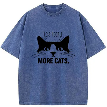 Tokyo-Tiger Less People More Cats Funny Washed T-Shirt