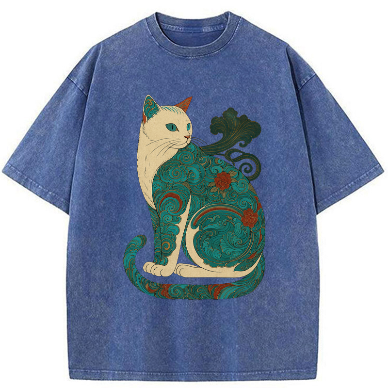 Tokyo-Tiger Cat Of Clouds And Waves Washed T-Shirt