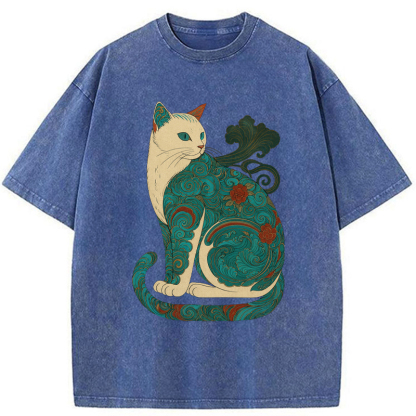 Tokyo-Tiger Cat Of Clouds And Waves Washed T-Shirt