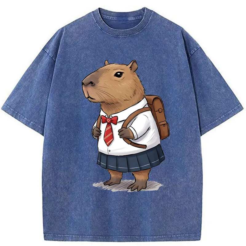 Tokyo-Tiger Capybara Wearing A Skirt Washed T-Shirt