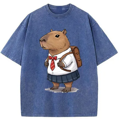 Tokyo-Tiger Capybara Wearing A Skirt Washed T-Shirt
