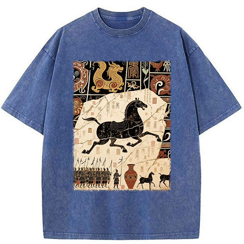 Tokyo-Tiger Mural Of A Horse Washed T-Shirt