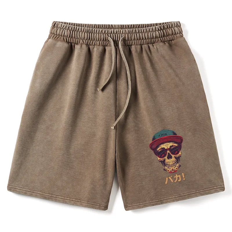 Tokyo-Tiger Fashion Skull Japanese Washed Shorts