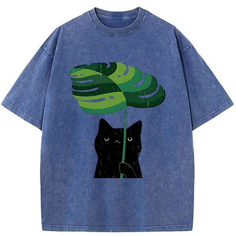 Tokyo-Tiger Monstera Deliciosa And Cat Washed T-Shirt Sale