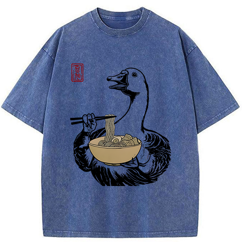 Tokyo-Tiger Goose Eating Ramen Washed T-Shirt