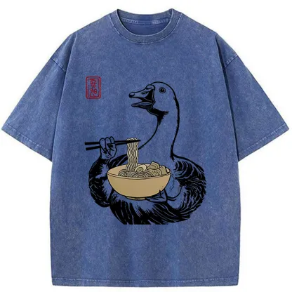 Tokyo-Tiger Goose Eating Ramen Washed T-Shirt