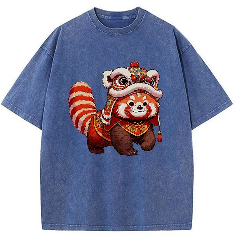 Tokyo-Tiger Raccoon Lion Dance Washed T-Shirt