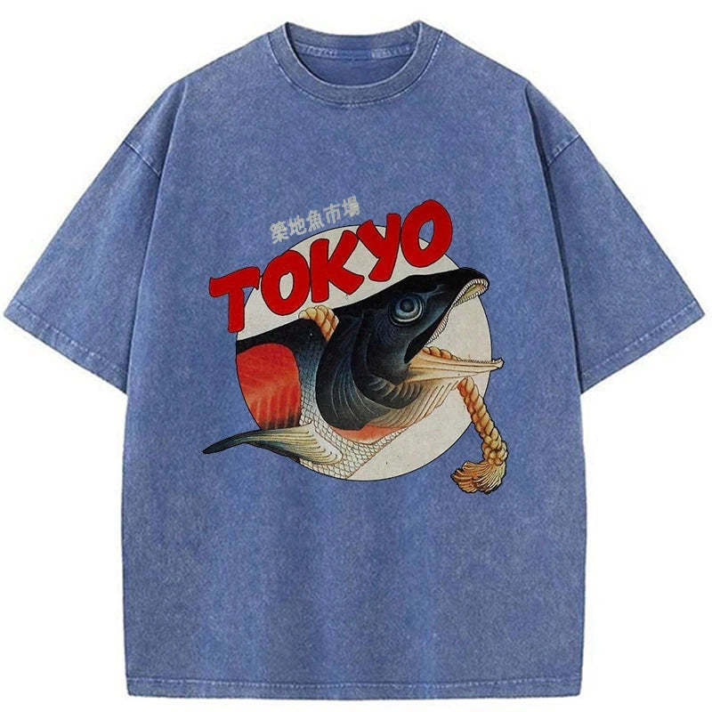 Tokyo-Tiger Vintage Japanese Tsukiji Fish Market Washed T-Shirt