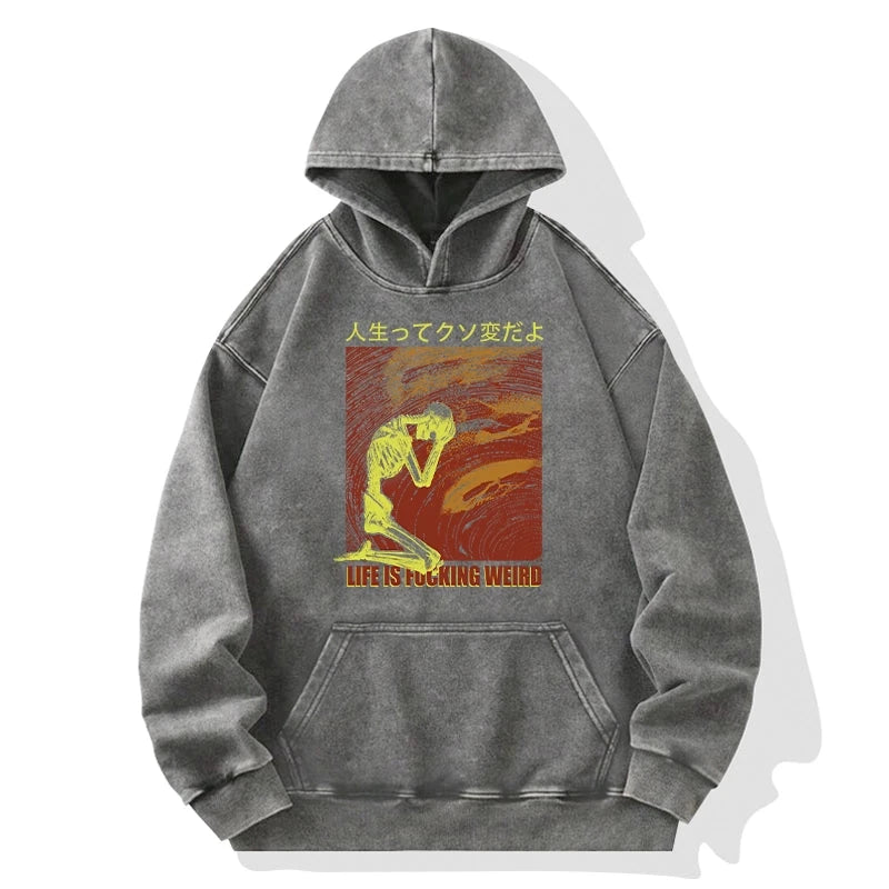 Tokyo-Tiger Skeleton Life is Fu Washed Hoodie