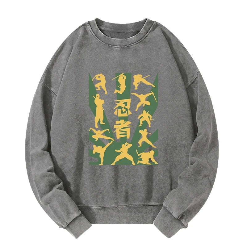 Tokyo-Tiger Japanese Ninja Print Washed Sweatshirt