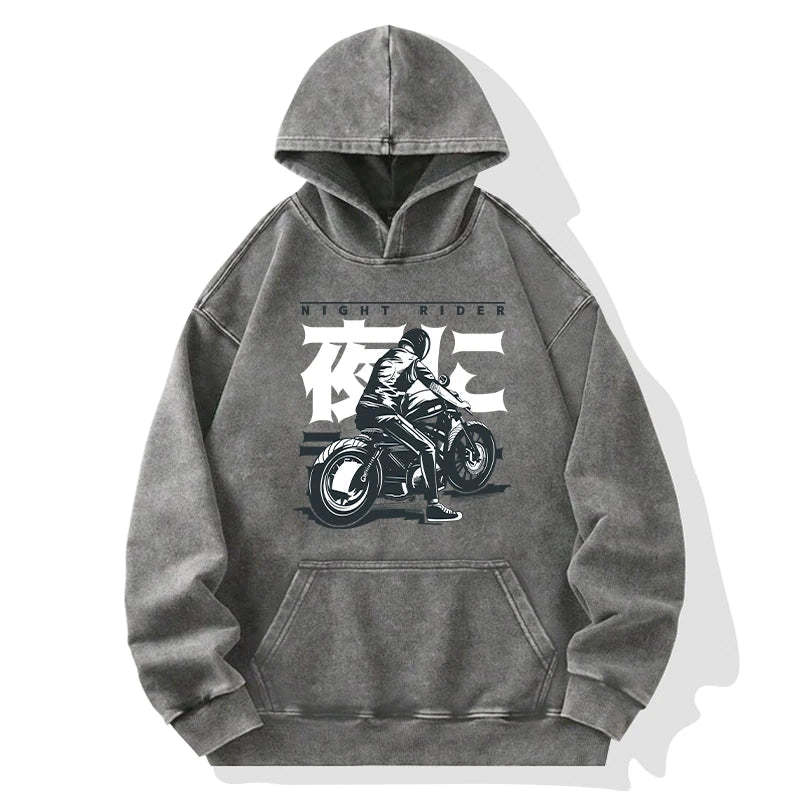 Tokyo-Tiger Motorcyclist Japanese Night Rider Washed Hoodie Sale