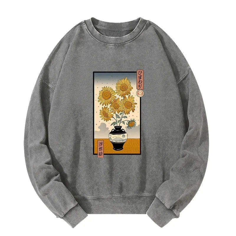 Tokyo-Tiger Sunflowers Ukiyo-e Washed Sweatshirt