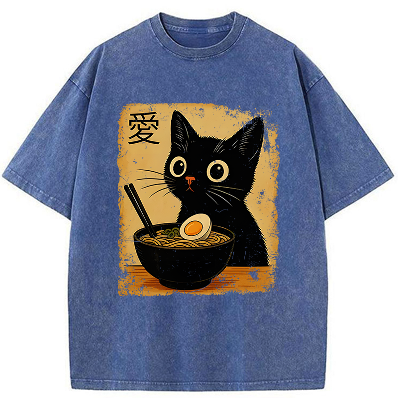 Tokyo-Tiger The Black Cat Ate Ramen Washed T-Shirt