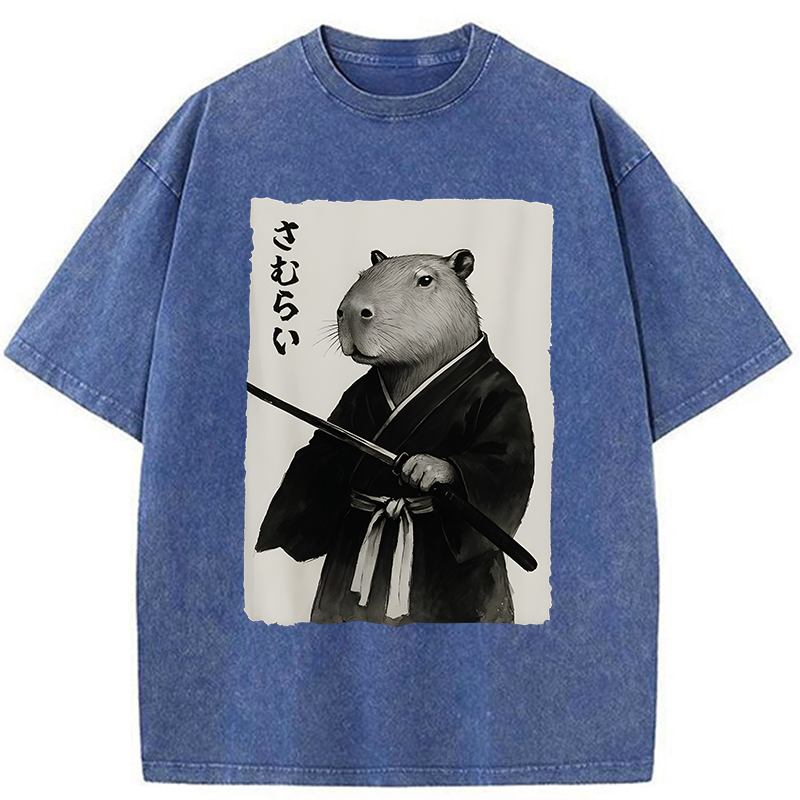 Tokyo-Tiger Capybara Japanese Samurai Washed T-Shirt