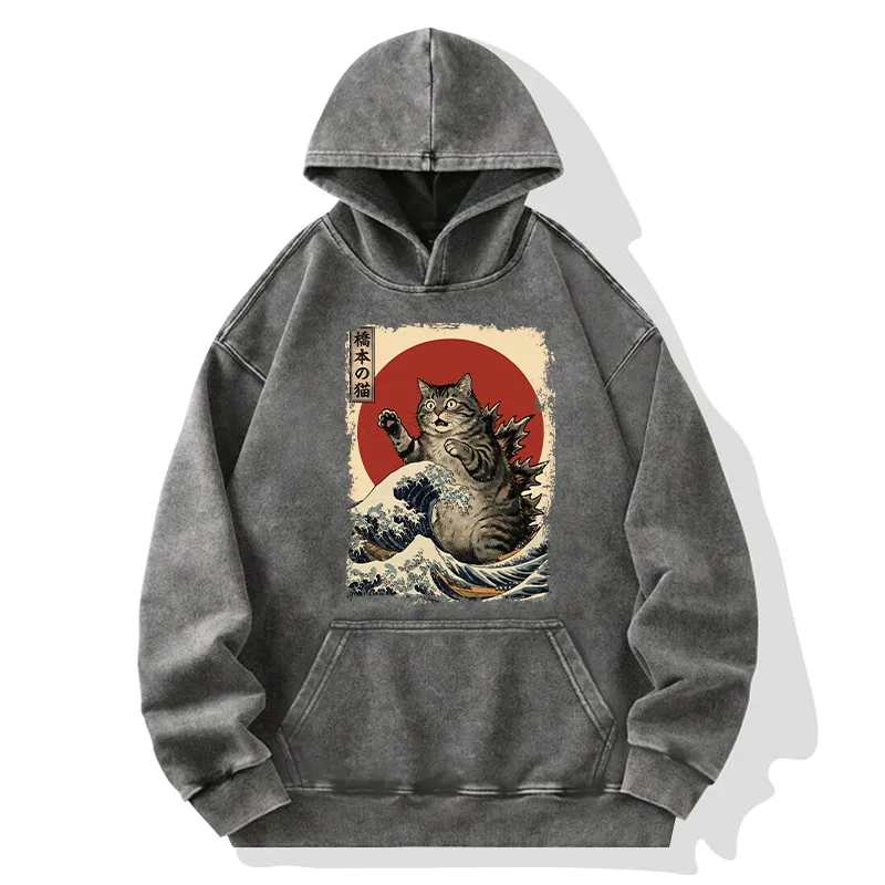 Tokyo-Tiger Catzilla Is Causing Destruction Washed Hoodie
